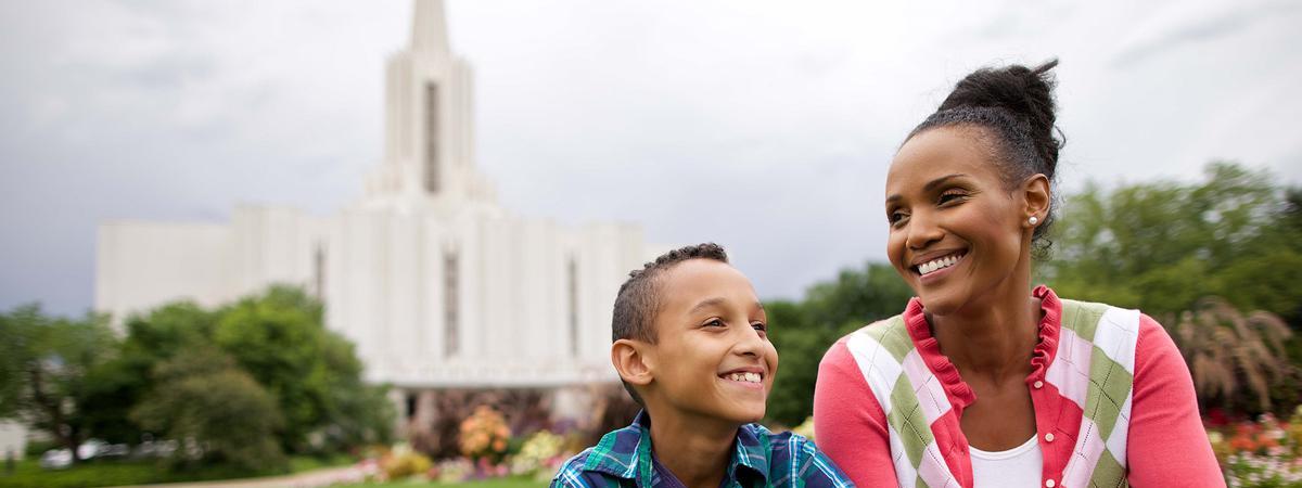 Mother and Son on temple grounds